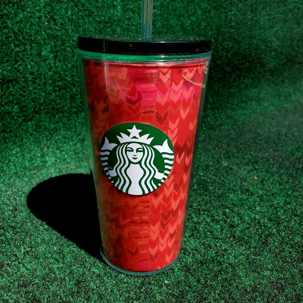 Starbucks 2022 Red Tumbler Cold Beverage Cup 16 oz Green Lid W/Straw